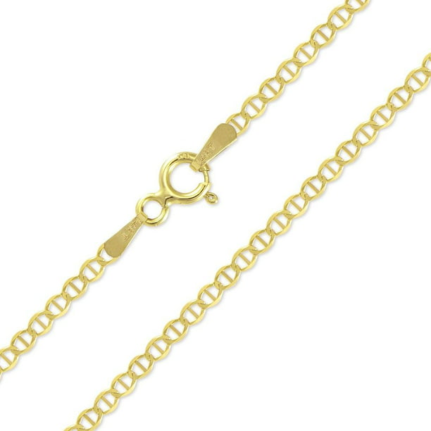 14k Solid Yellow Gold 2mm Cuban White Pave Chain Necklace with Spring Ring Clasp American Set Co 